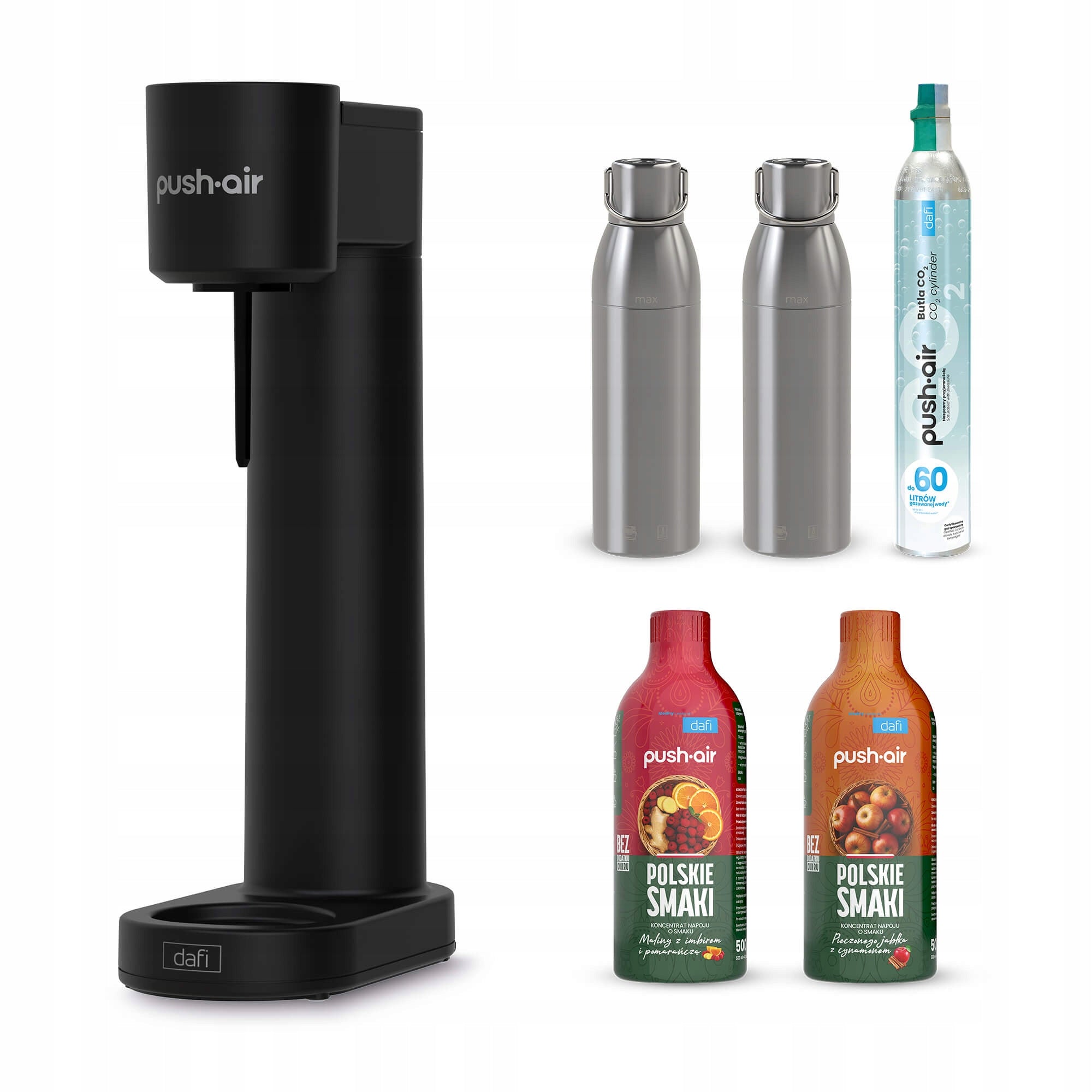 PUSHAIR Saturator Dafi Black + Cartridge + 2x Steel Bottle + 2x Syrup