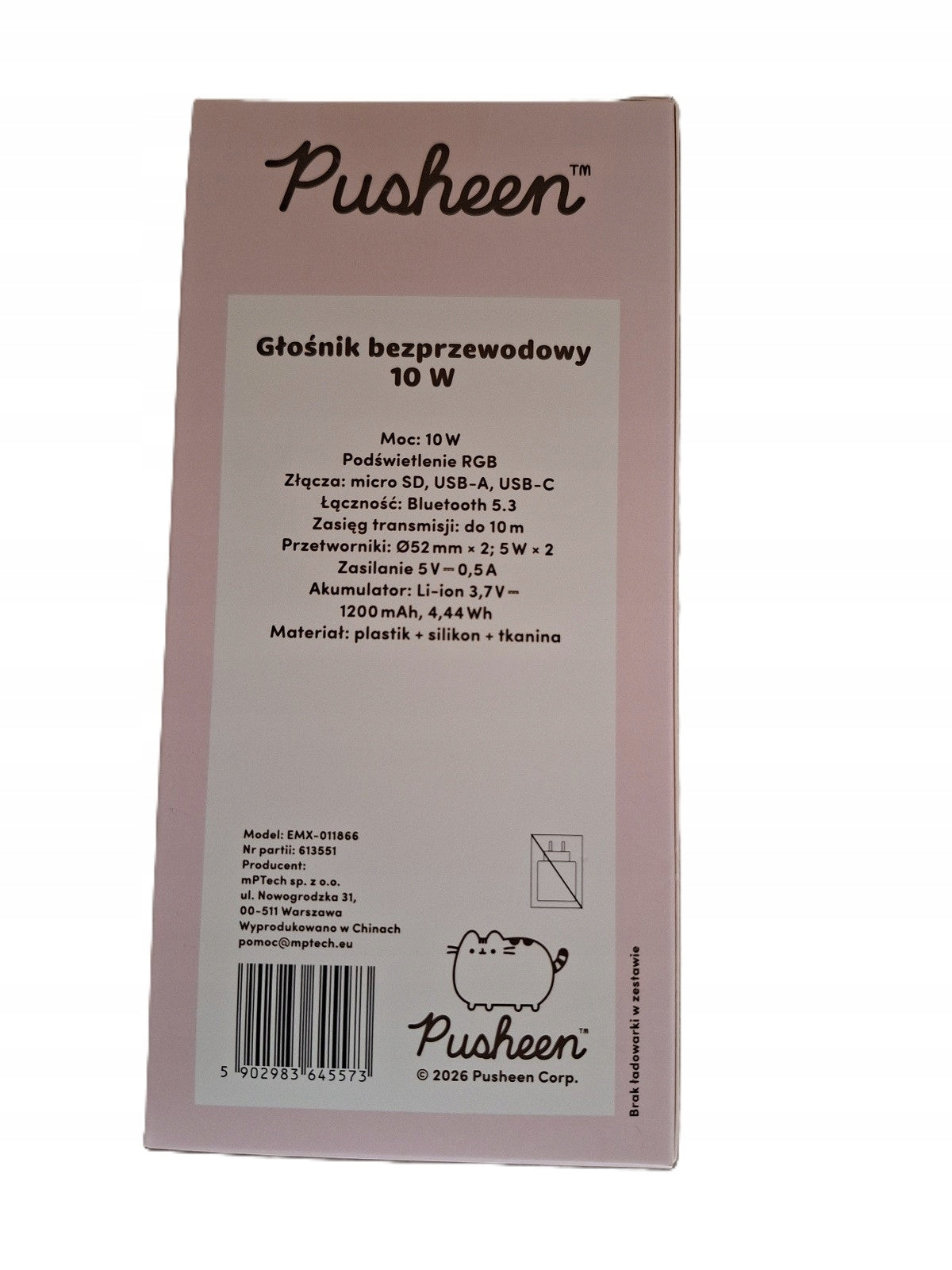 PUSHEEN 10W Bluetooth 5.3 Wireless Speaker with RGB Backlight Manufacturer code EMX-011866