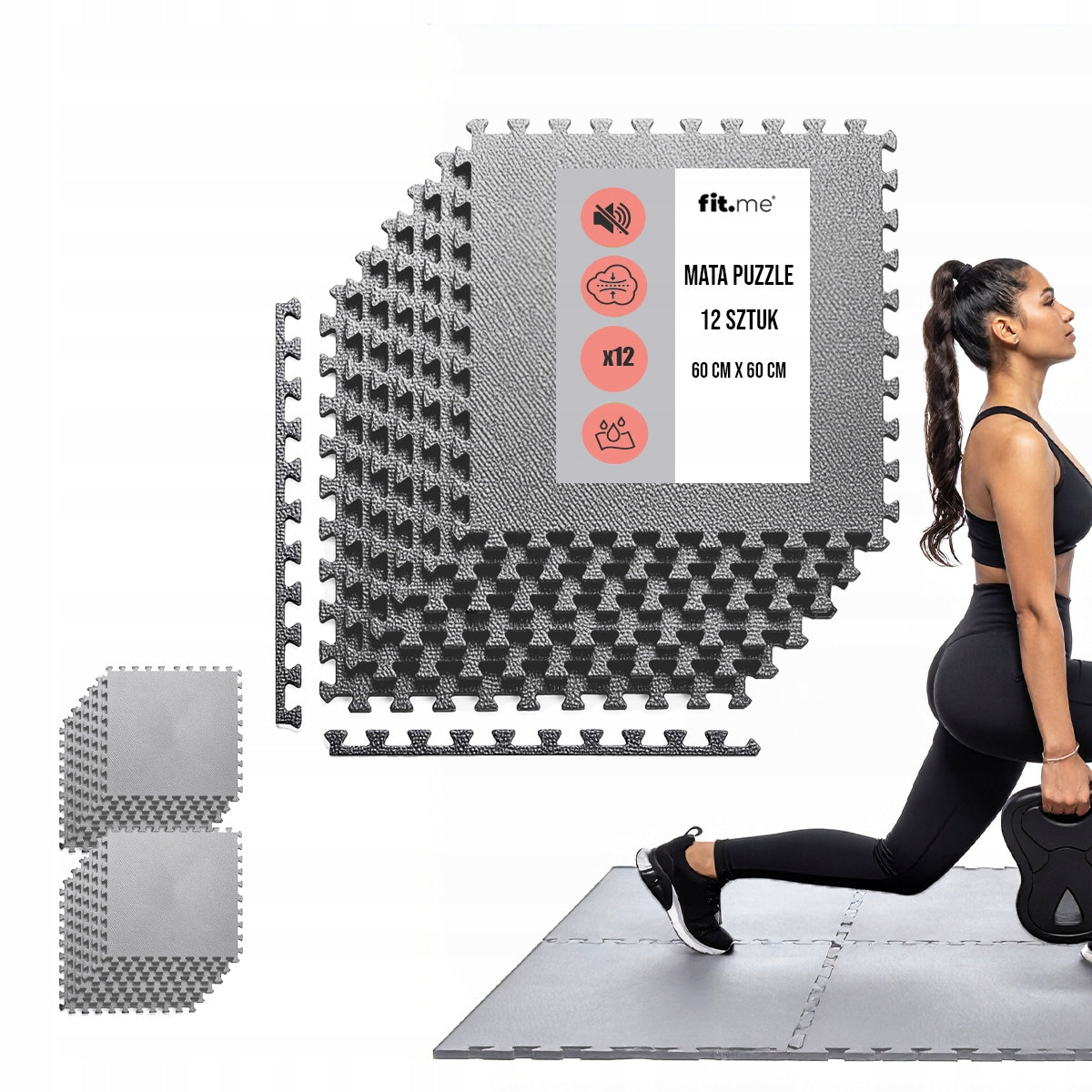 PUZZLE EXERCISE FOAM MAT 12 PCS 4,32m2 PROTECTIVE GYM FLOOR