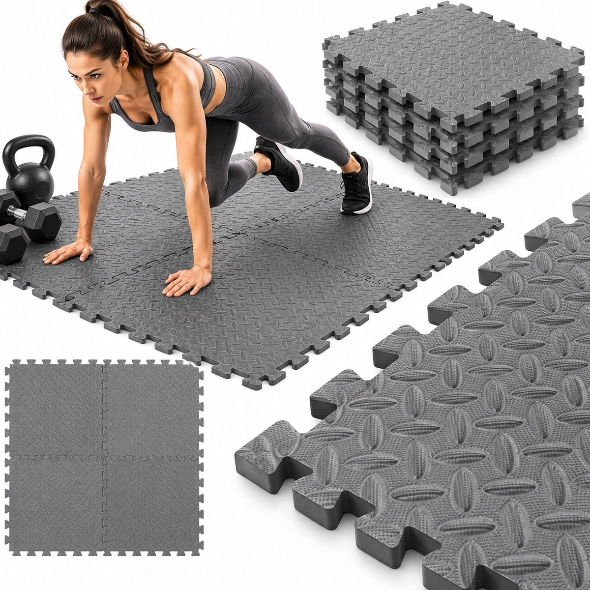 PUZZLE PROTECTIVE FLOOR RUBBER MAT 60x60 FOR GYM FOR EQUIPMENT 4 PCS