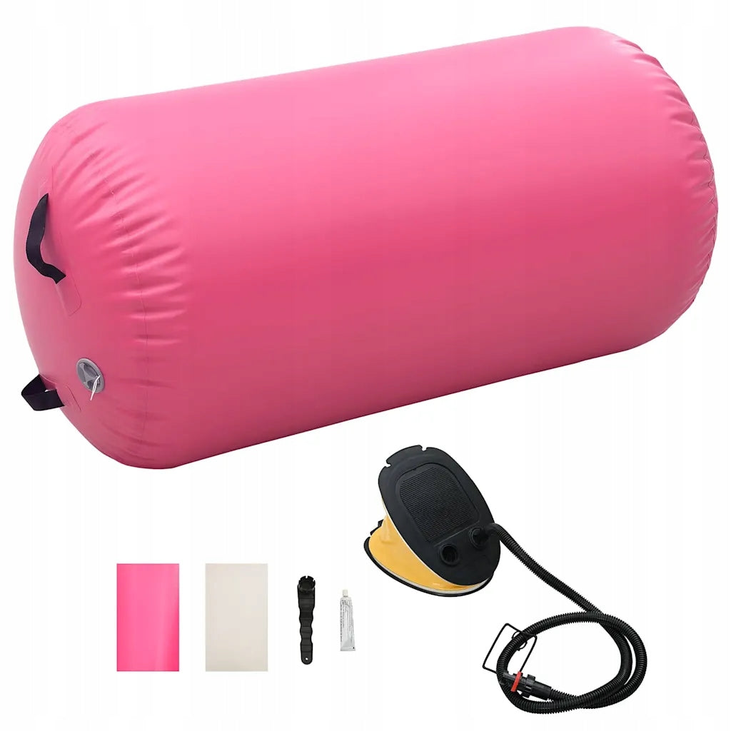 PVC Inflatable Exercise Roller, Pink, 120 x 75 cm, with Foot Pump
