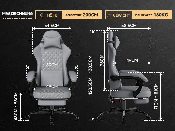 PVC gaming chair, massage, footrest, grey Brand no brand