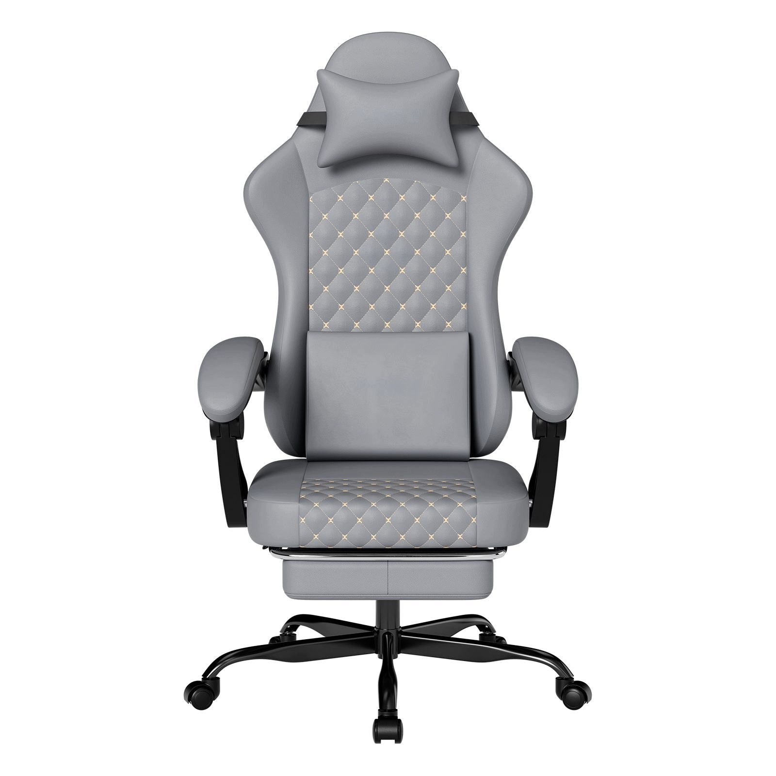PVC gaming chair, massage, footrest, grey Furniture depth 58.5 cm