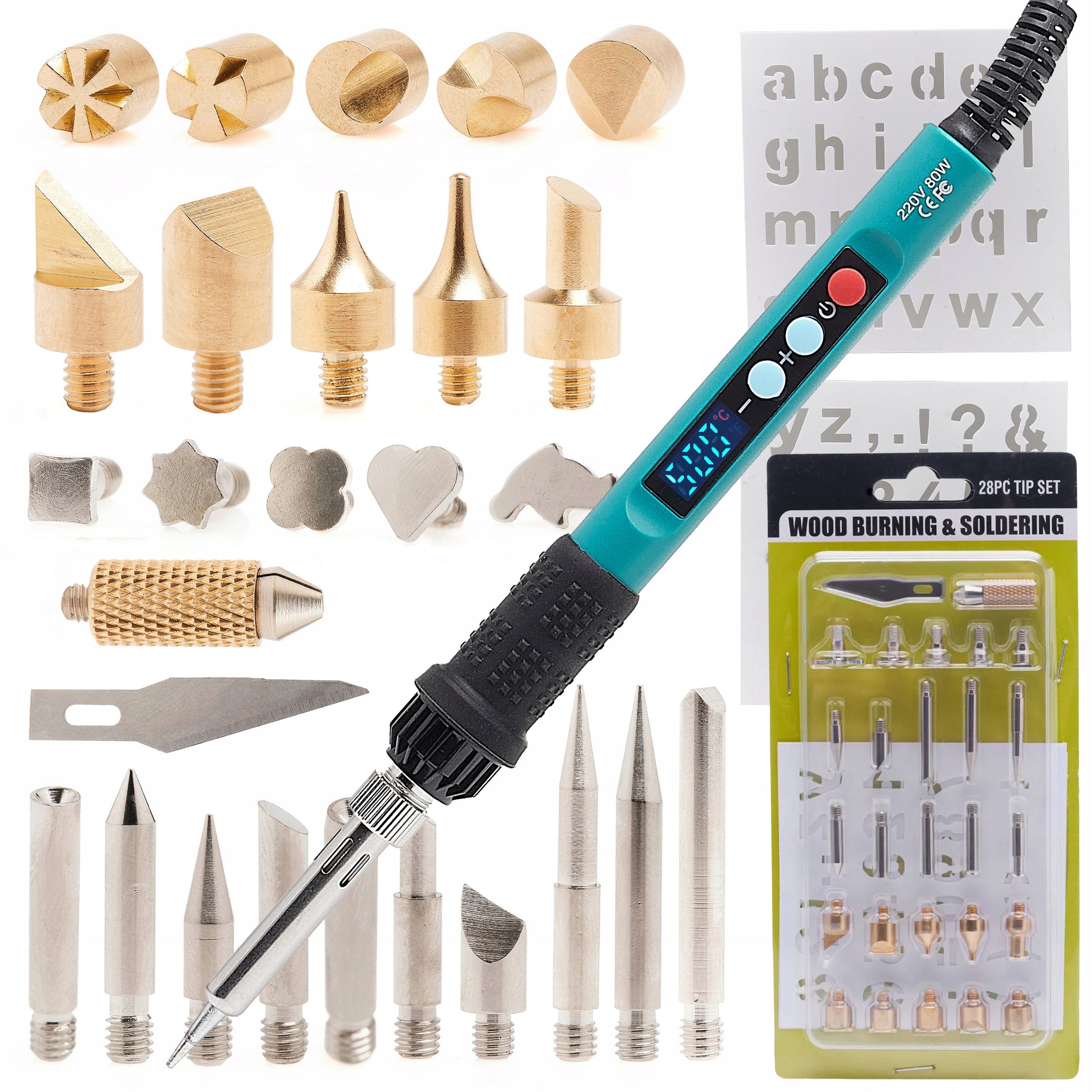 PYROGRAPH WOOD BURNER LEATHER SOLDERING IRON 80W LCD TIP SET 28in1 900M