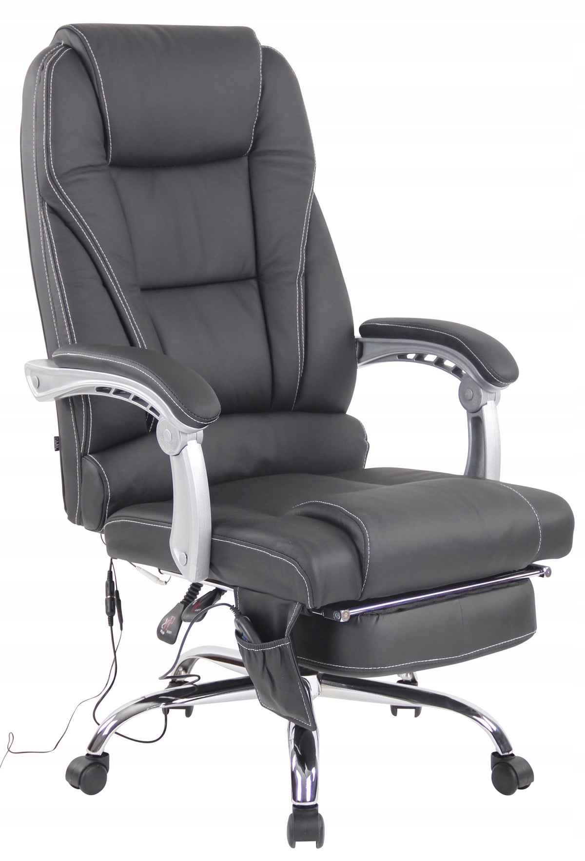 Pacific Genuine Leather Office Chair with Massage Function, Black