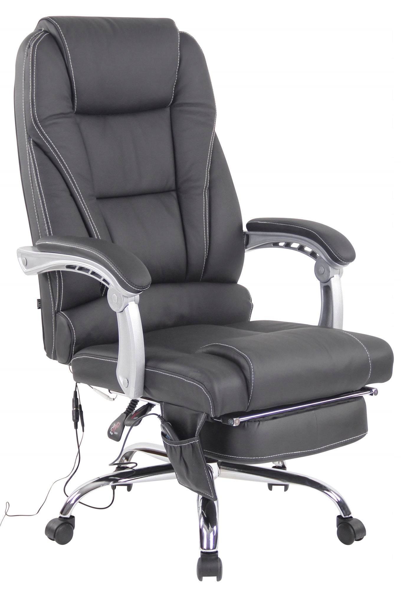 Pacific Genuine Leather Office Chair with Massage Function, Black