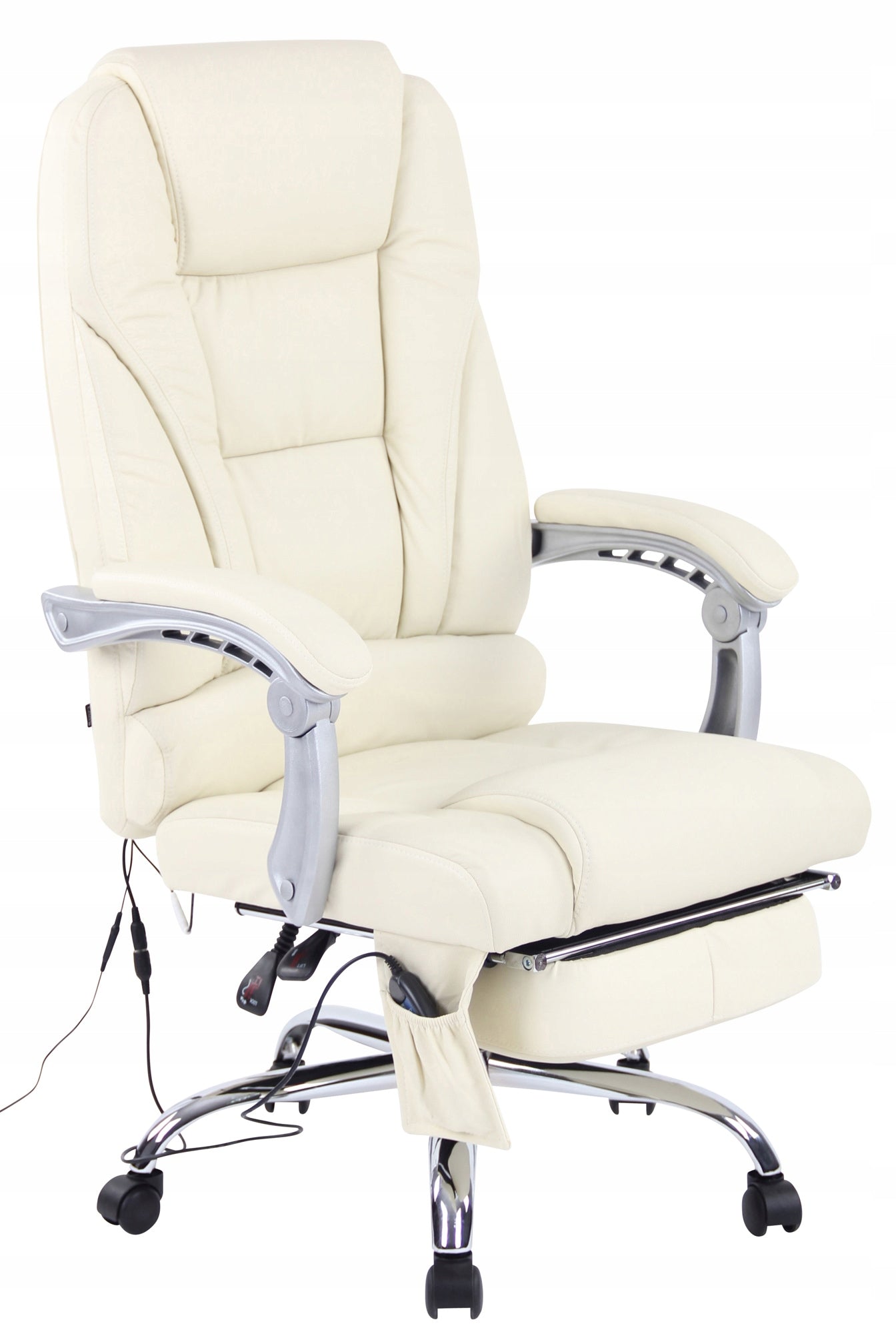 Pacific Genuine Leather Office Chair with Massage Function, Cream