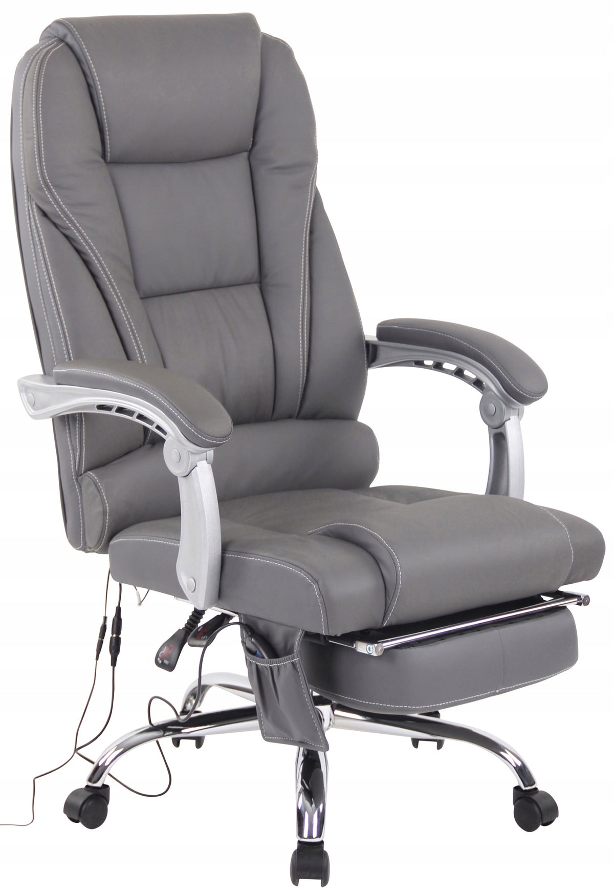 Pacific Genuine Leather Office Chair with Massage Function, Grey