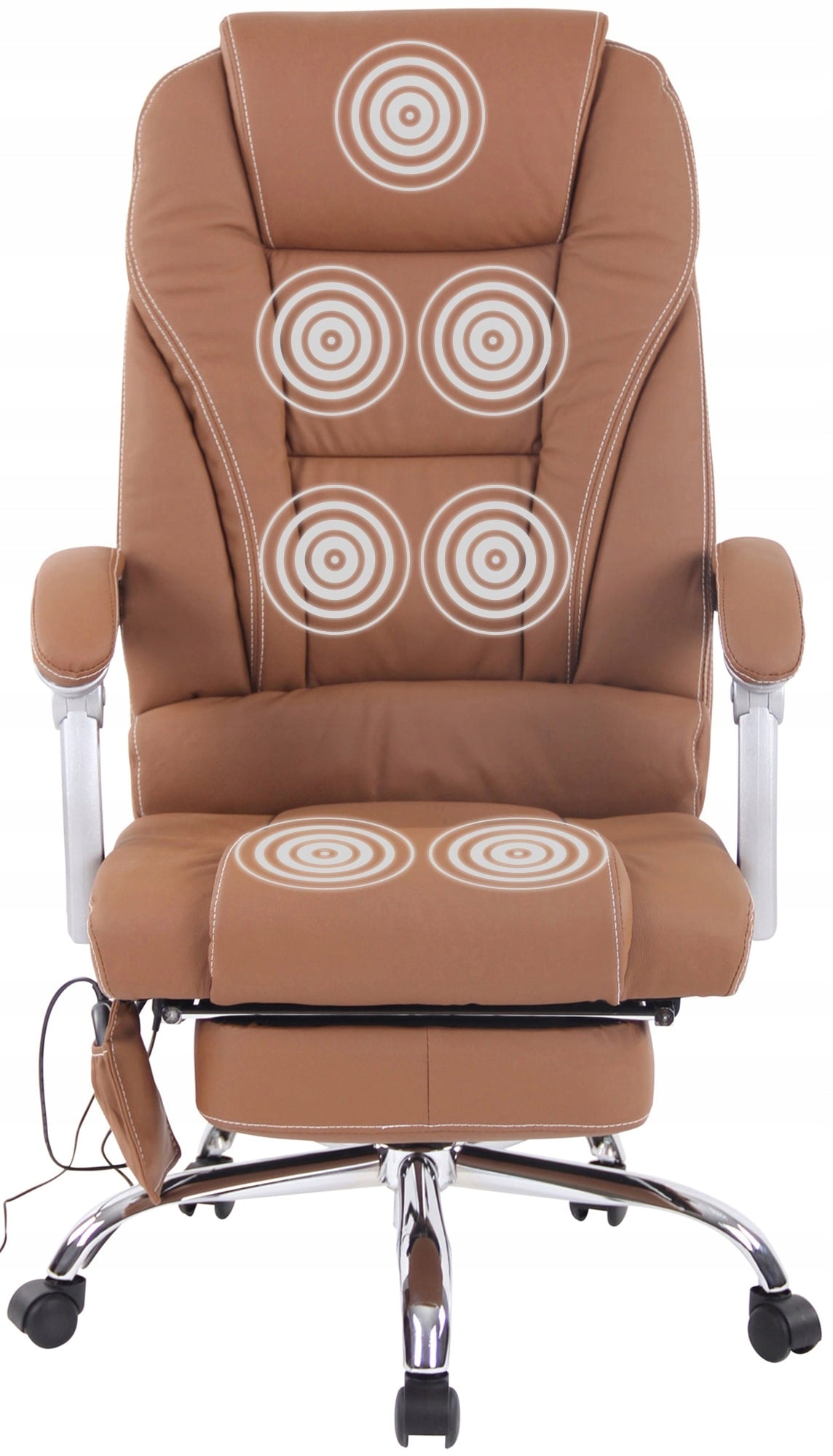 Pacific Genuine Leather Office Chair with Massage Function, Light Brown Packaging status original