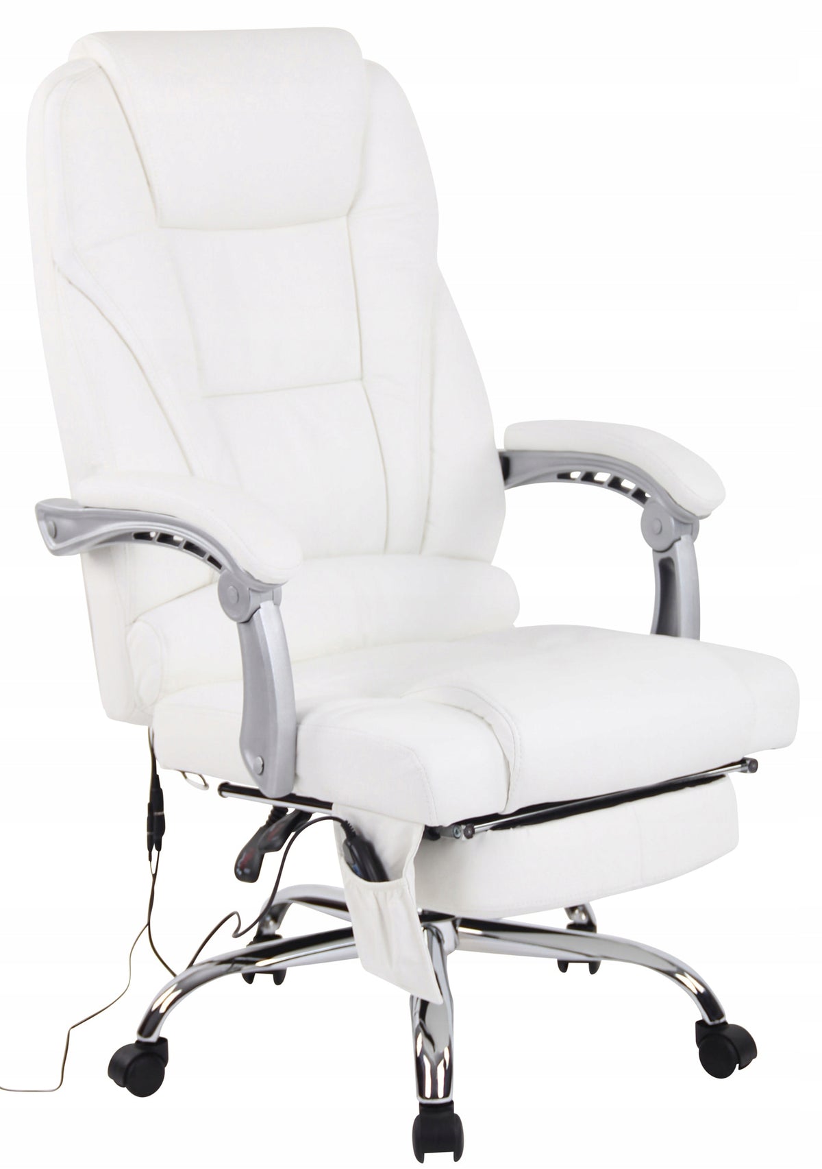 Pacific Genuine Leather Office Chair with Massage Function, White