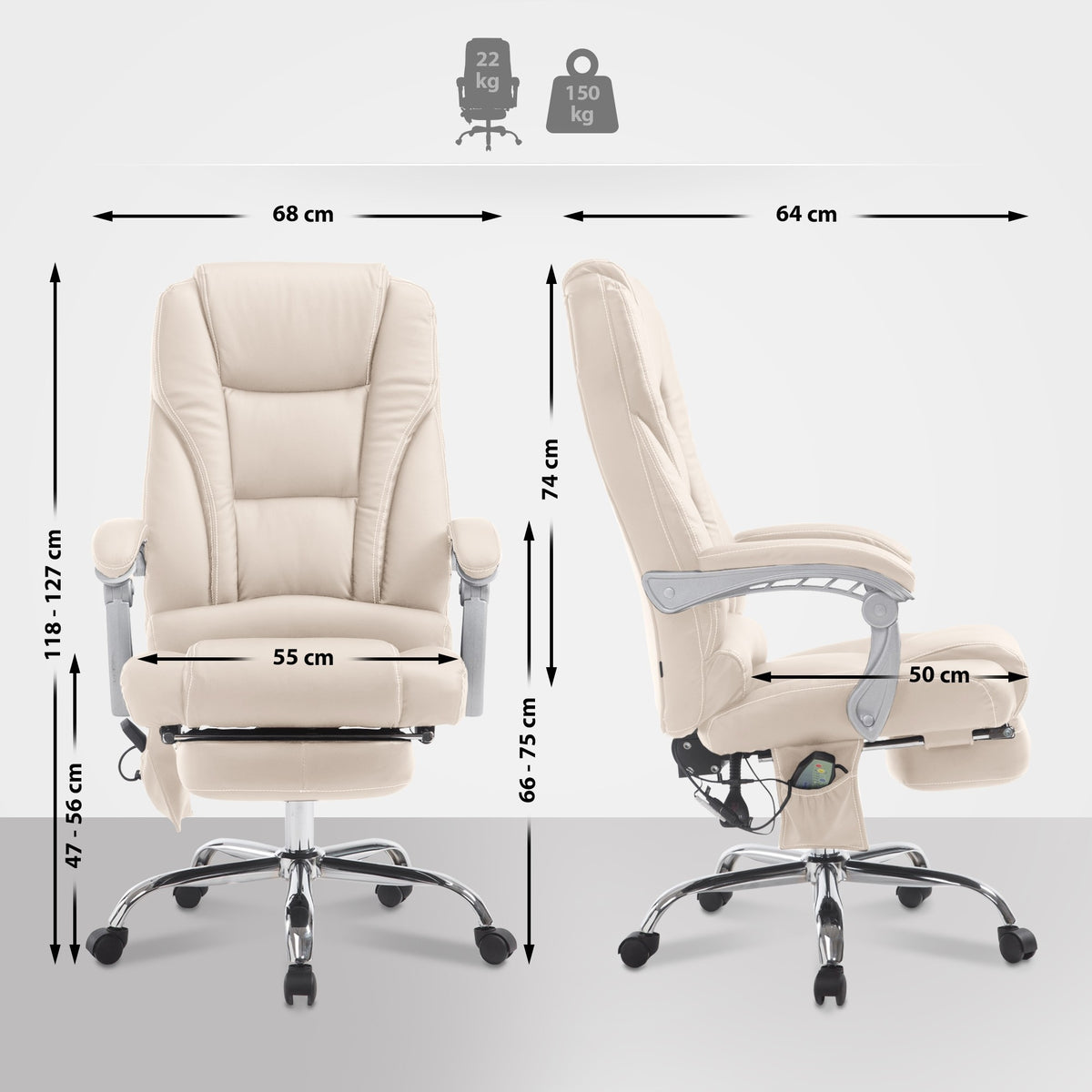Pacific office chair with V2 massage function, cream Packaging status original