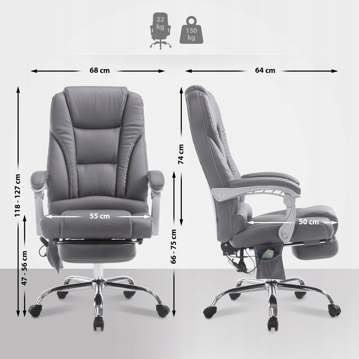 Pacific office chair with V2 massage function, grey Packaging status original