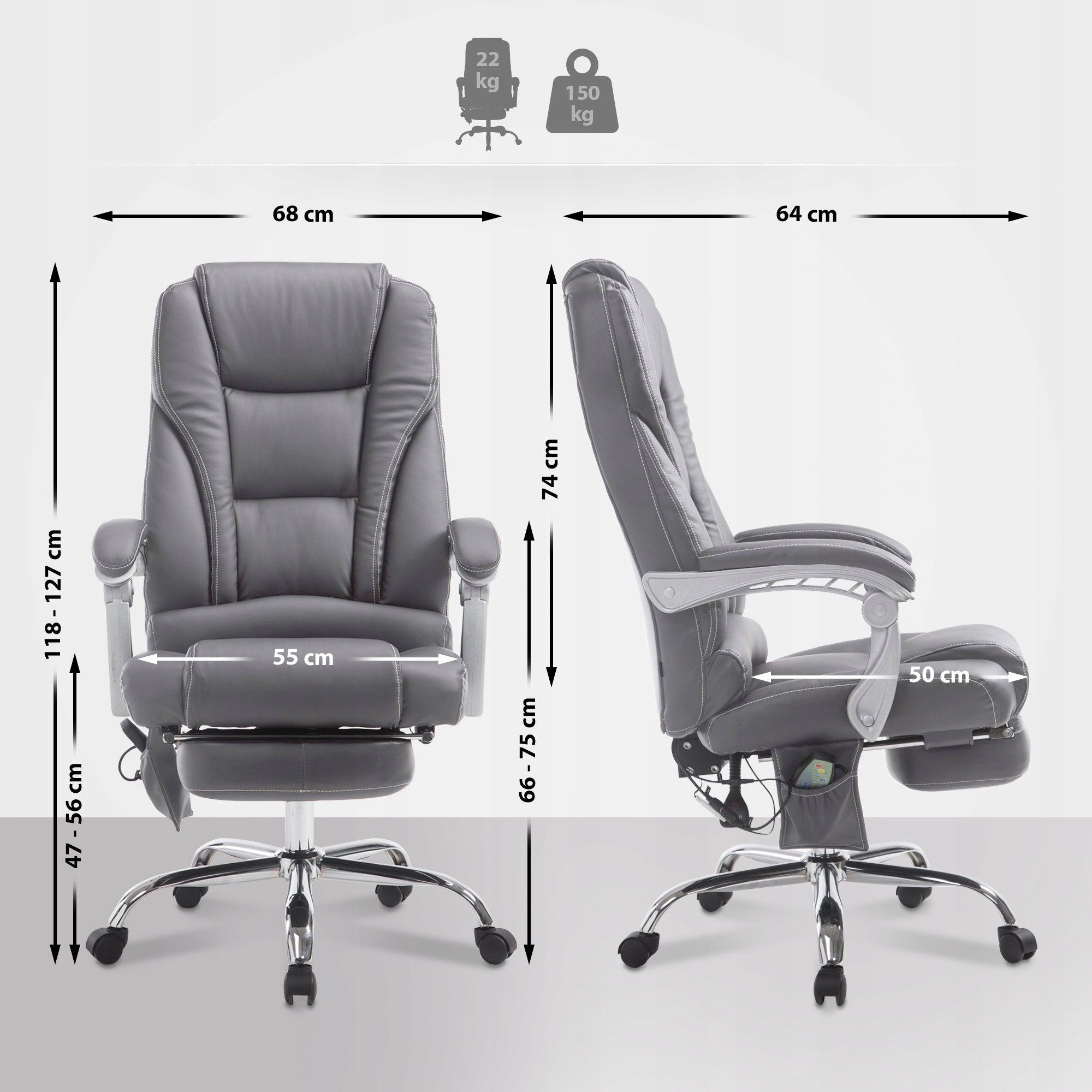 Pacific office chair with V2 massage function, grey Packaging status original