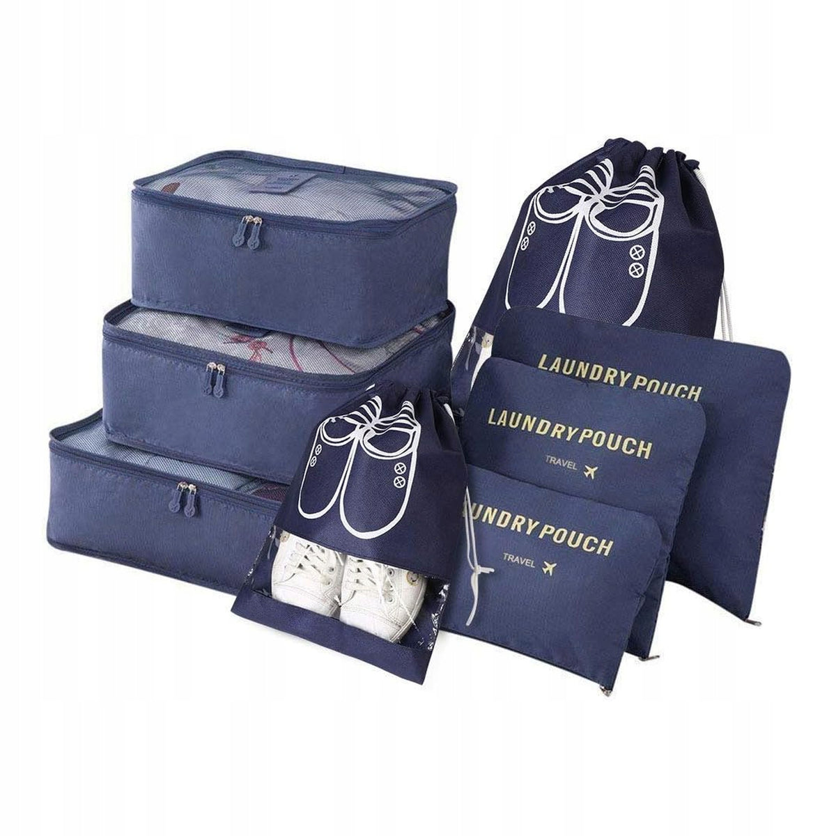 Packing Bags Travel Organizer Set of 8 Blue