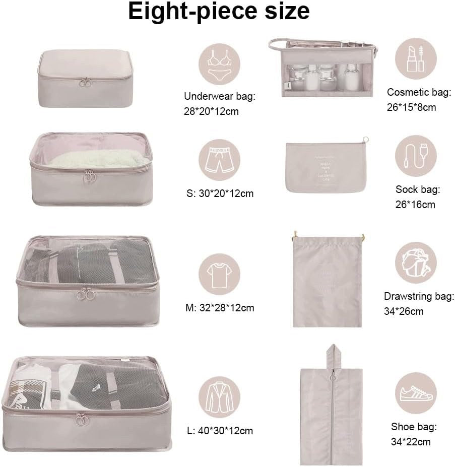 Packing Cube Suitcase Organizers 8 Pack Beige Waterproof Packaging status original