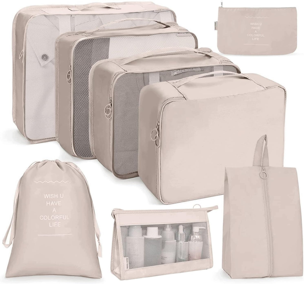 Packing Cube Suitcase Organizers 8 Pack Beige Waterproof
