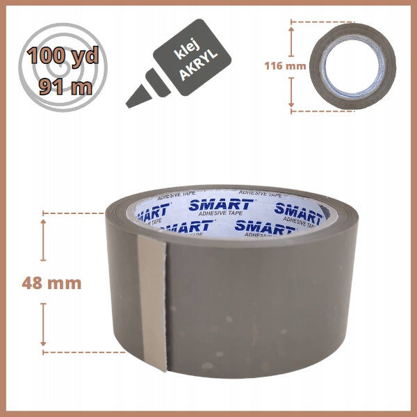 Packing tape 48/91 brown 48mm 91m /100yd 1 pc Brand Smart