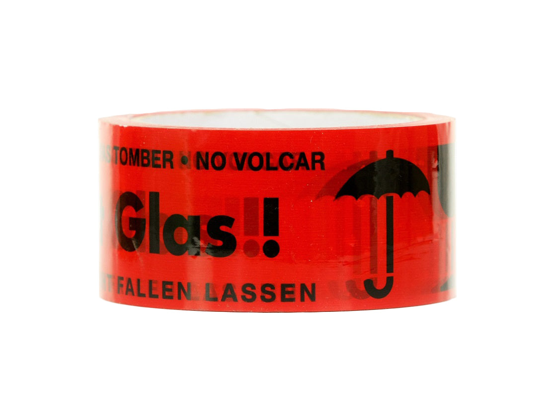 Packing tape red with VORSICHT GLAS print