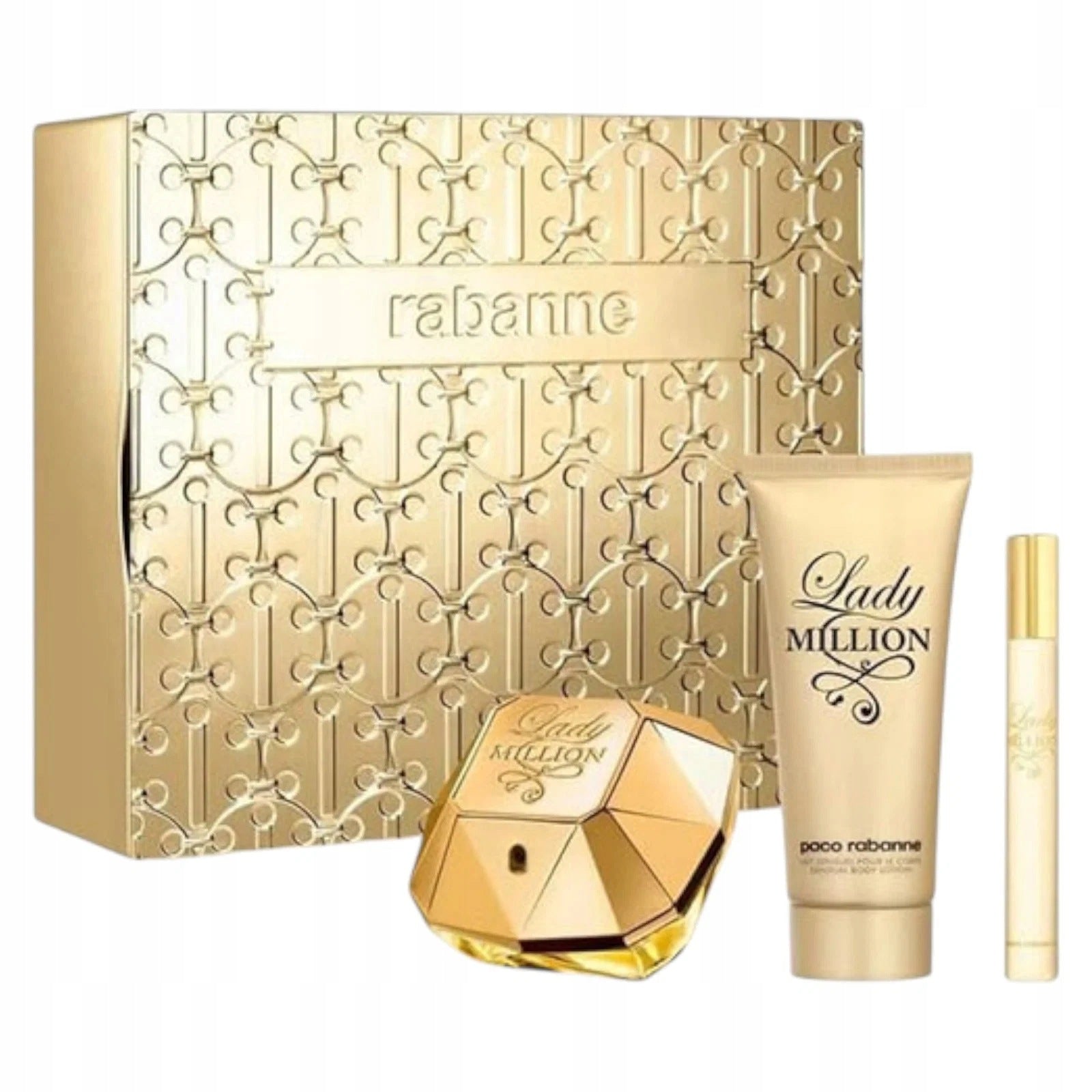 Paco Rabanne Lady Million set: EDP 80 ml + mini 5 ml + body lotion 100 ml