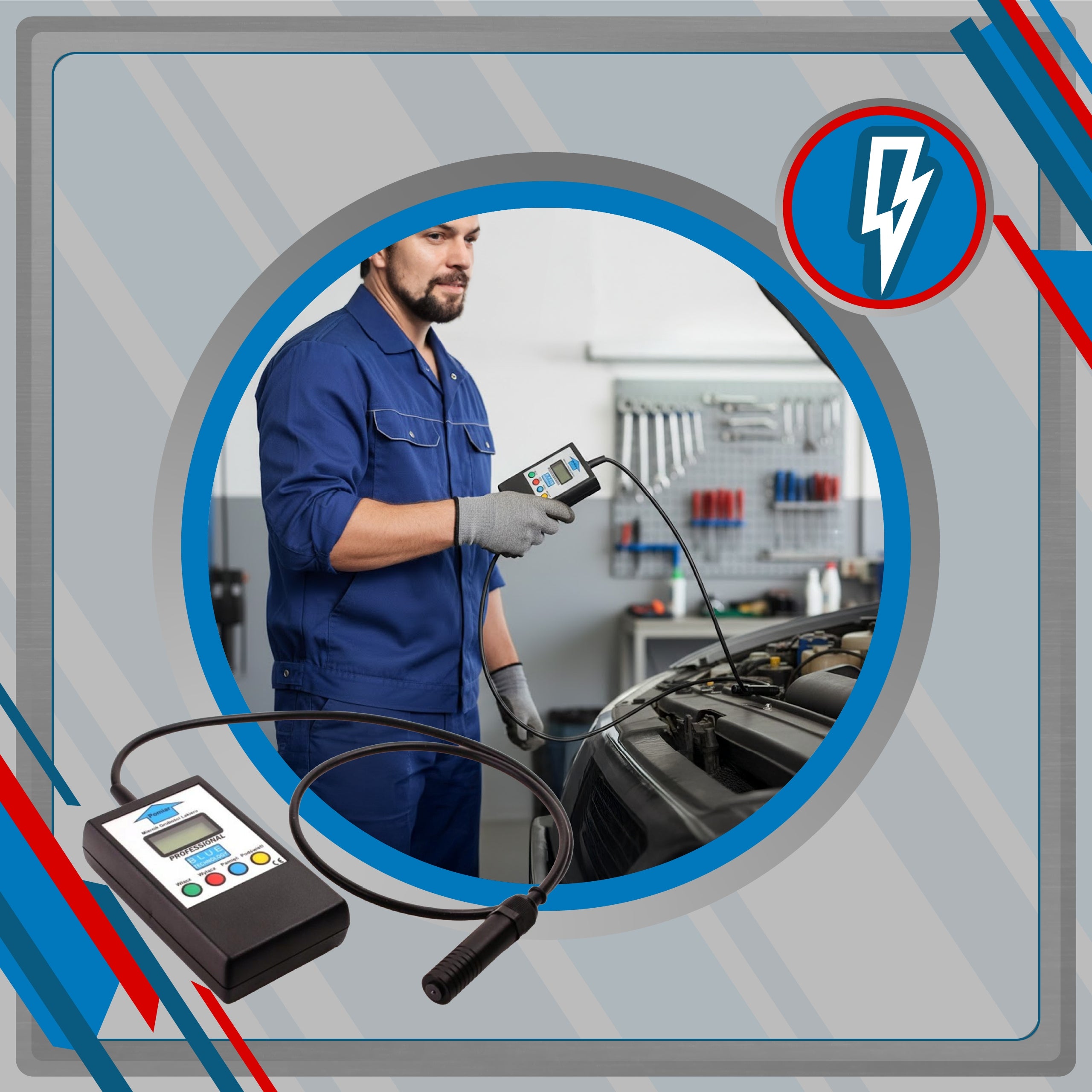 Paint thickness gauge spherical probe steel galvanized aluminum battery Polish Brand Blue Technology
