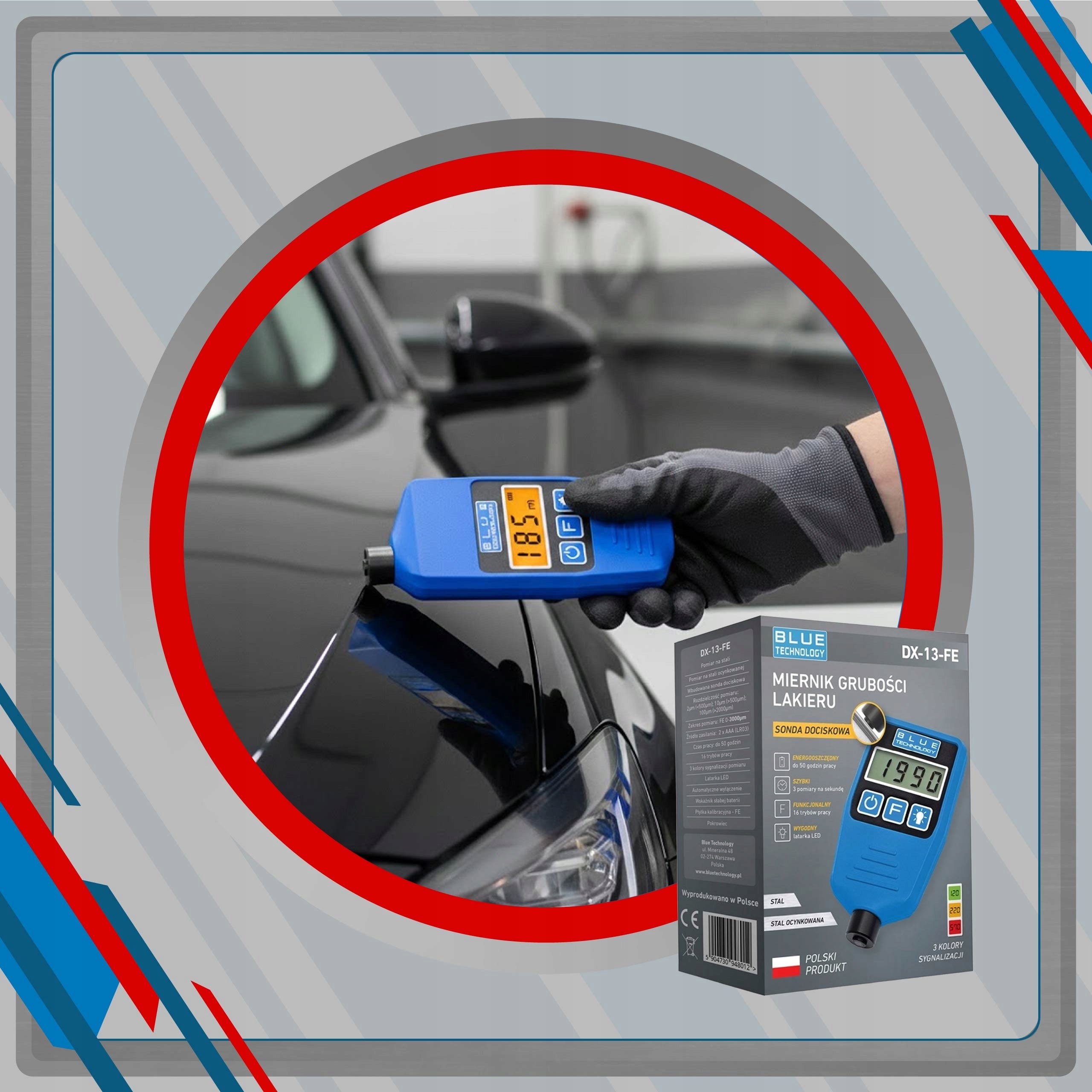 Paint thickness gauge steel galvanized probe pressure Polish with battery auto Brand Blue Technology