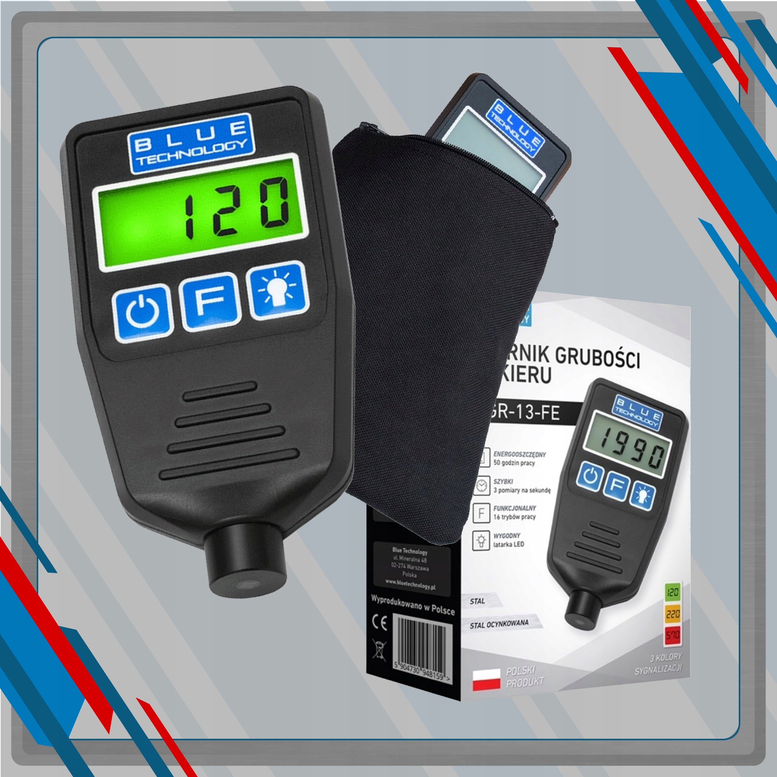 Paint thickness gauge tester steel galvanized batteries flashlight Polish auto Manufacturer code gr-13-fe