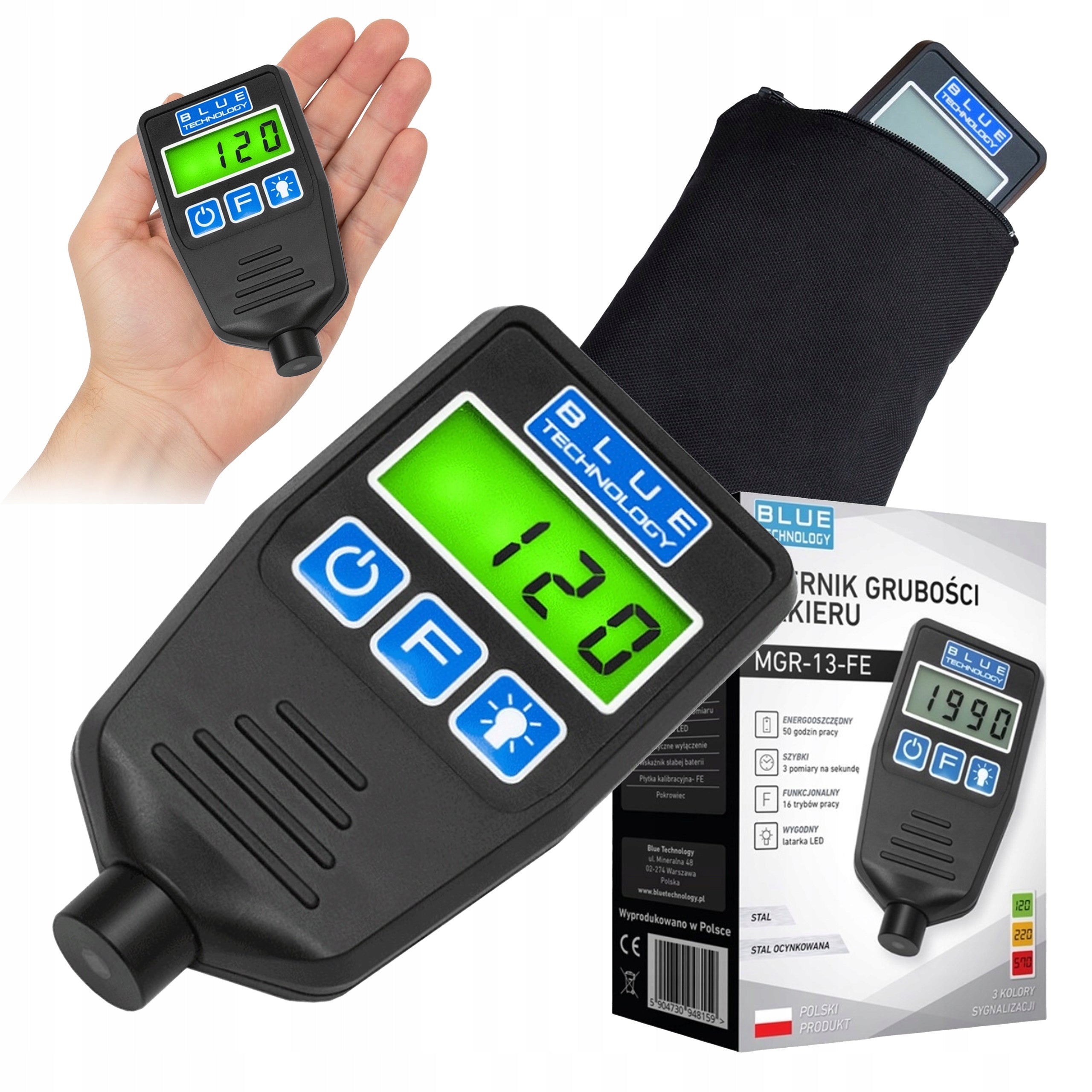 Paint thickness gauge tester steel galvanized batteries flashlight Polish auto