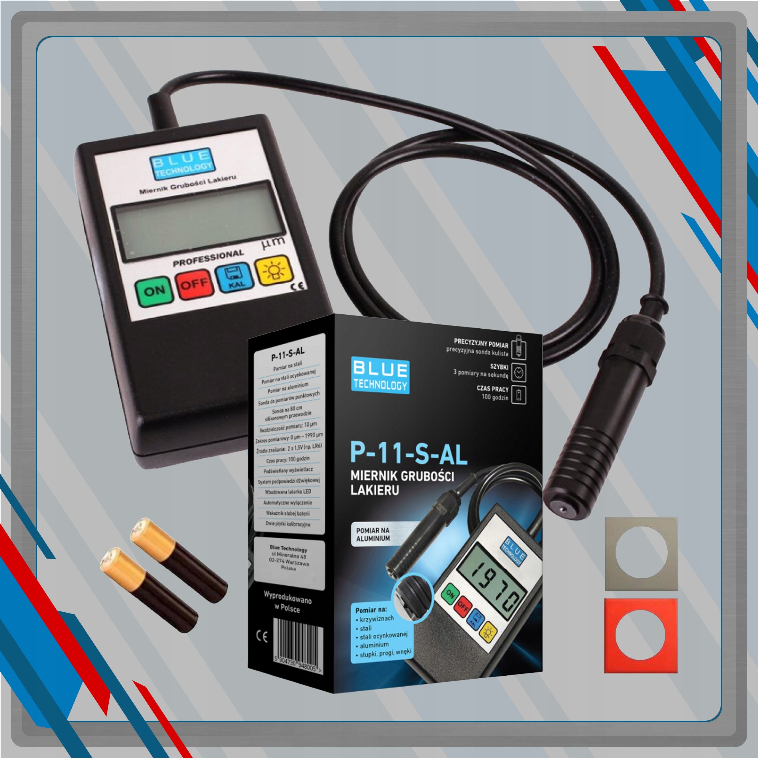 Paint thickness gauge with probe galvanized steel aluminum Polish with battery Brand Blue Technology