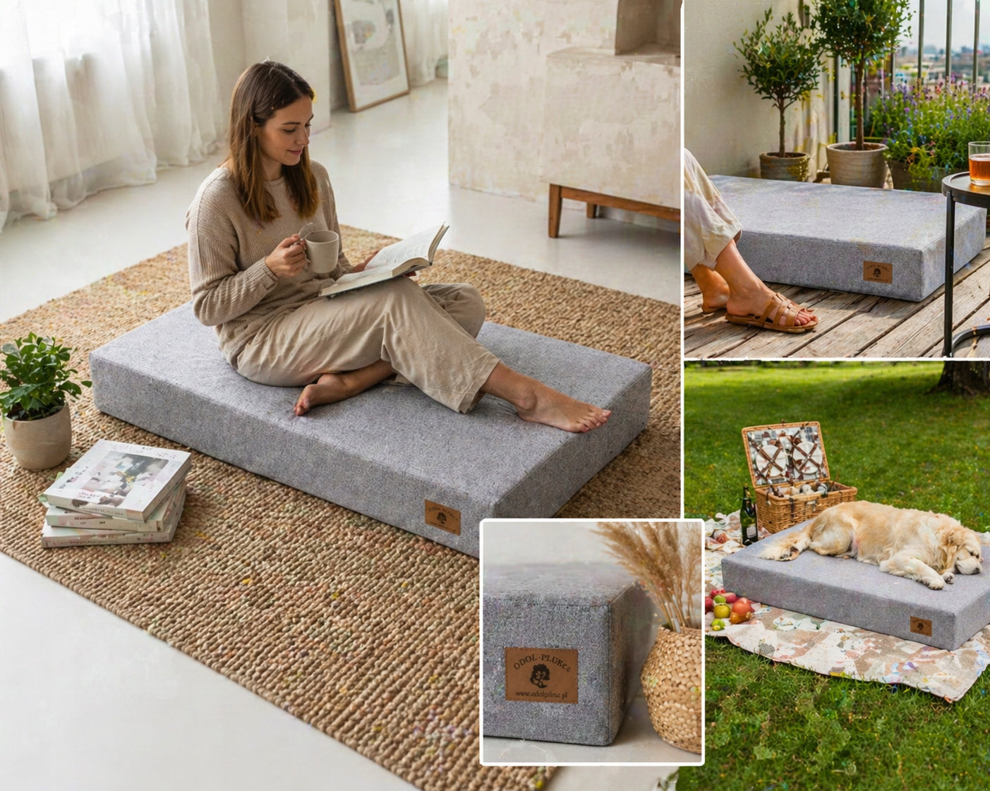 Palette cushion 120x80x15 cm – Premium Seat with Cover GREY Pillow length 120 cm