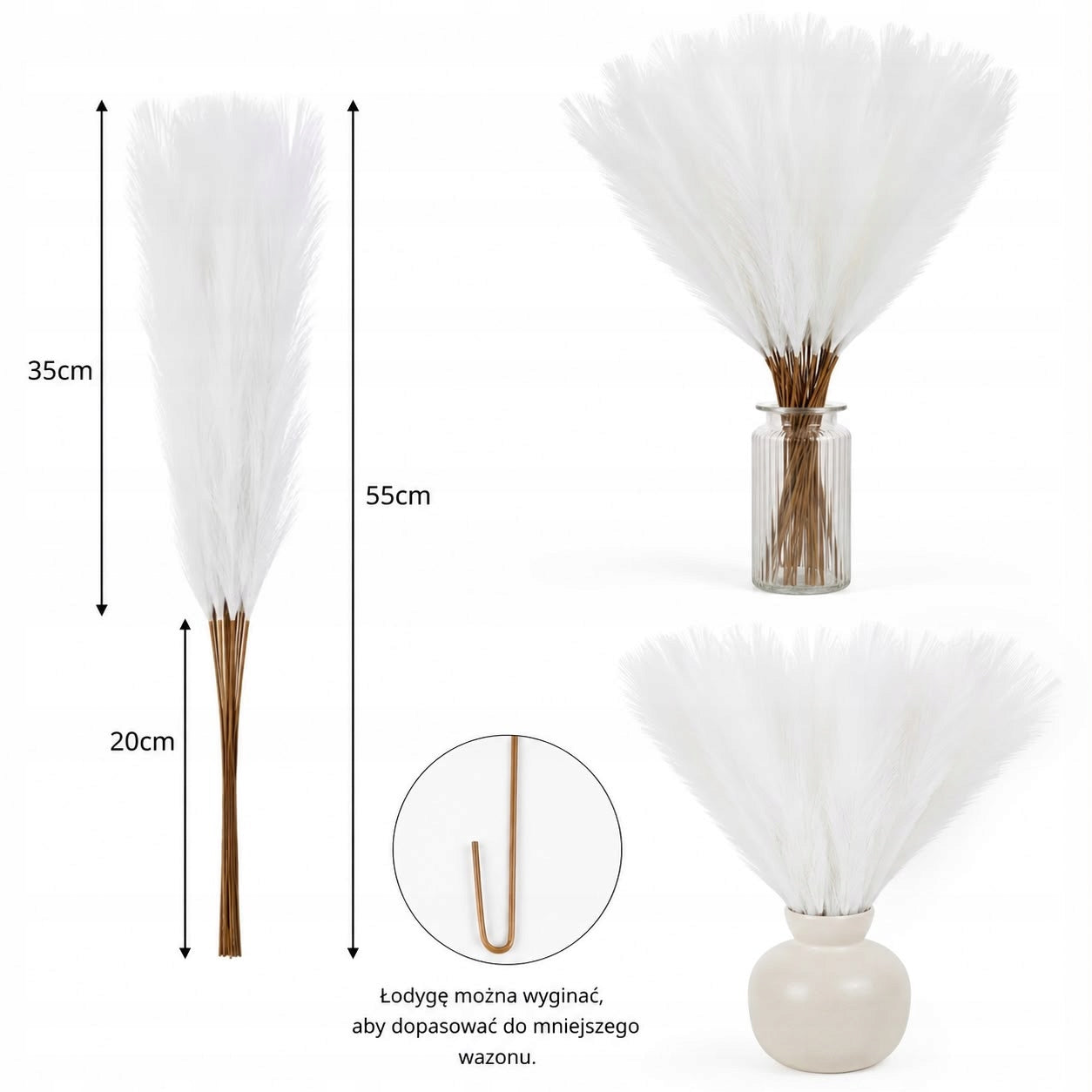 Pampas Grass Artificial White 55 cm 30 pcs for Boho Vase Decoration Manufacturer code TRA-006