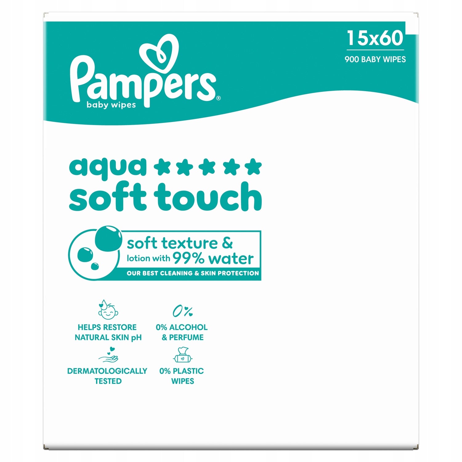 Pampers Aqua Soft Touch Baby Wipes 15 Pack x60 =900pcs Packaging status original