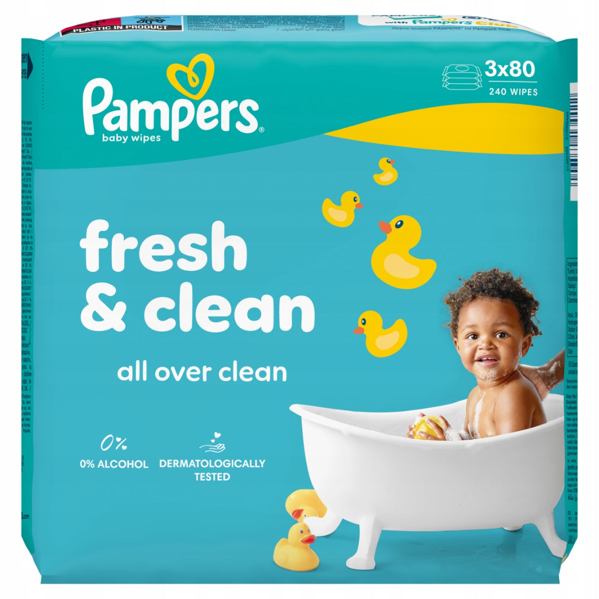 Pampers Fresh Clean Wet Wipes for Children, 3 x 80 = 240 pieces Packaging status original