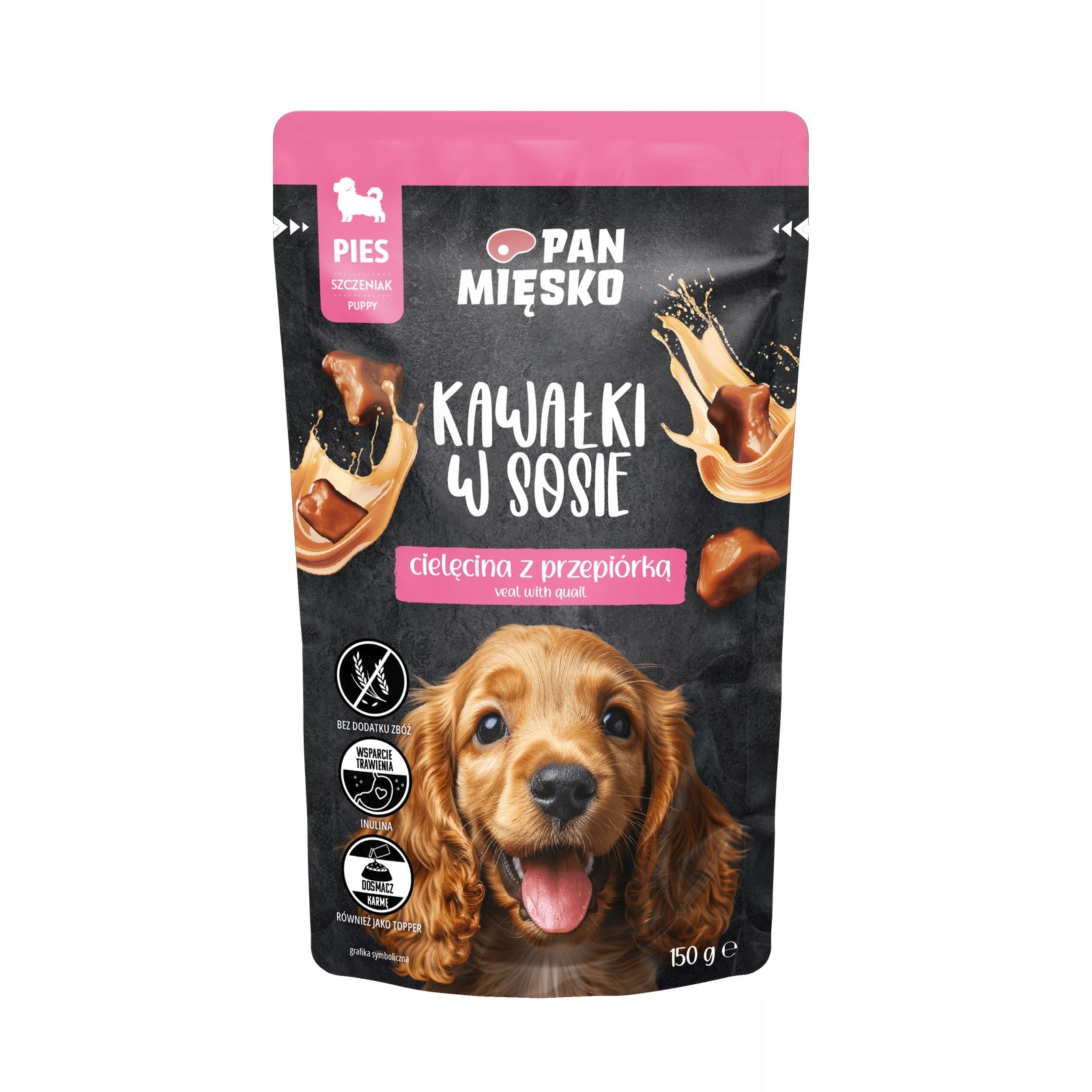 Pan Mięsko Veal Quail 150g sachet pieces in sauce for puppies Packaging status original