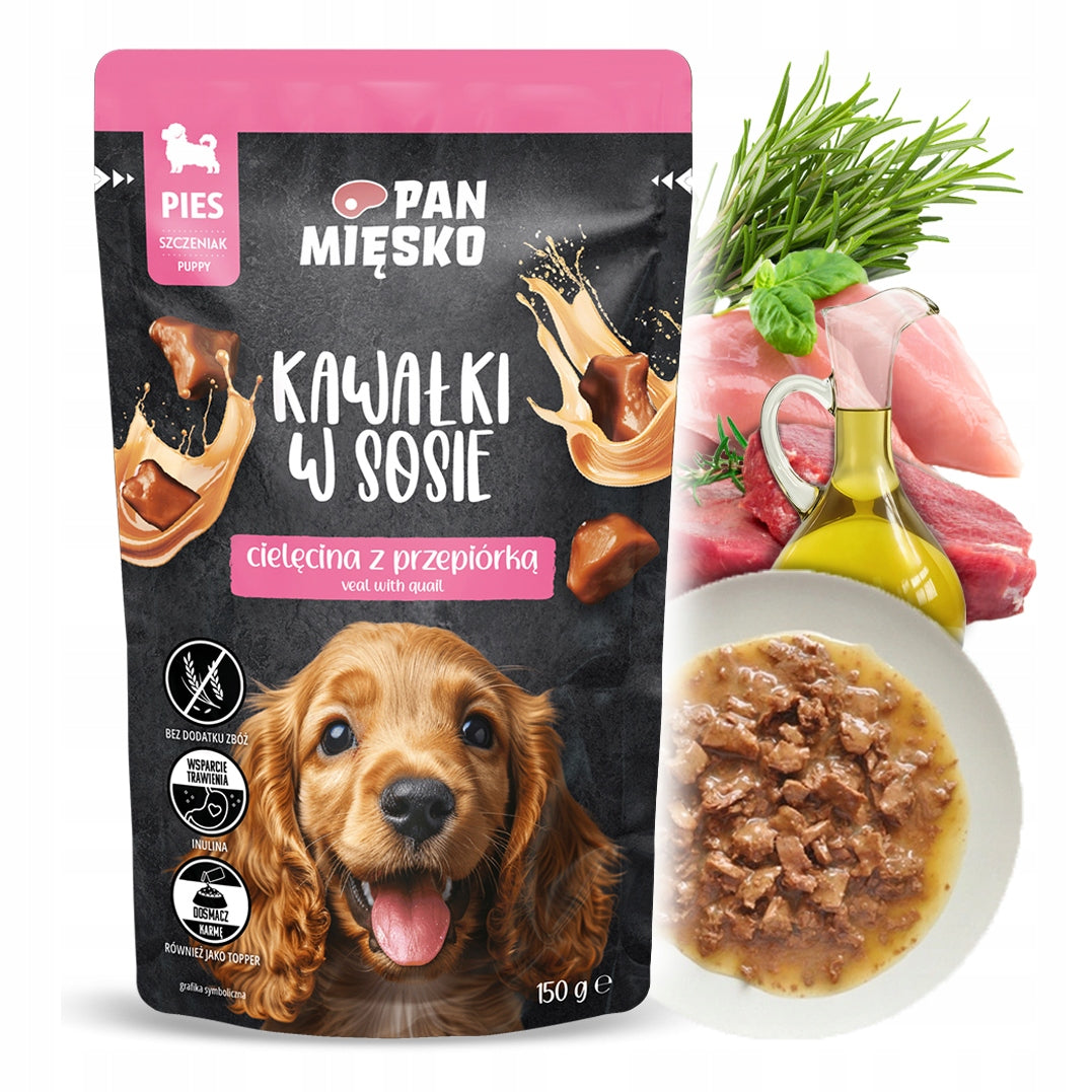 Pan Mięsko Veal Quail 150g sachet pieces in sauce for puppies