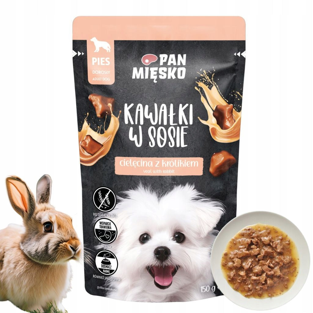 Pan Mięsko Wet Dog Food Pieces in Veal and Rabbit Sauce 10x150 g Brand Pan Mięsko