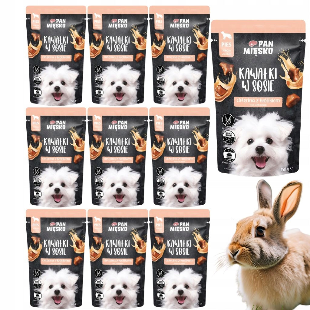 Pan Mięsko Wet Dog Food Pieces in Veal and Rabbit Sauce 10x150 g