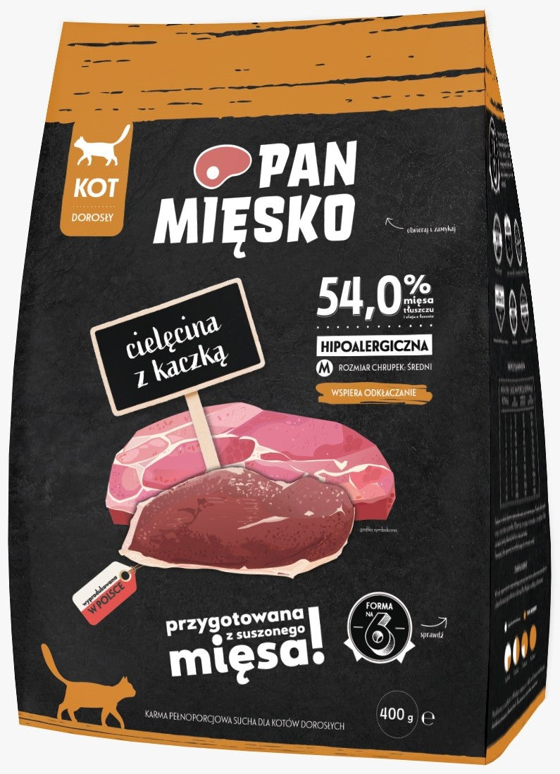 Pan Mięsko dry cat food veal with duck (adult) crisps M 400g
