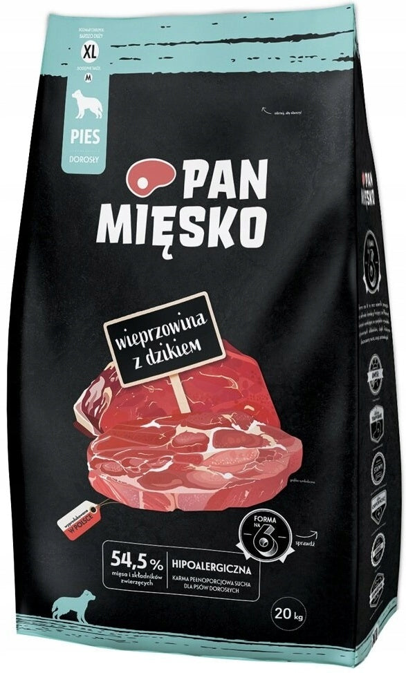 Pan Mięsko dry food Pork with WILD crisps XL 20kg Hypoallergenic Packaging status original