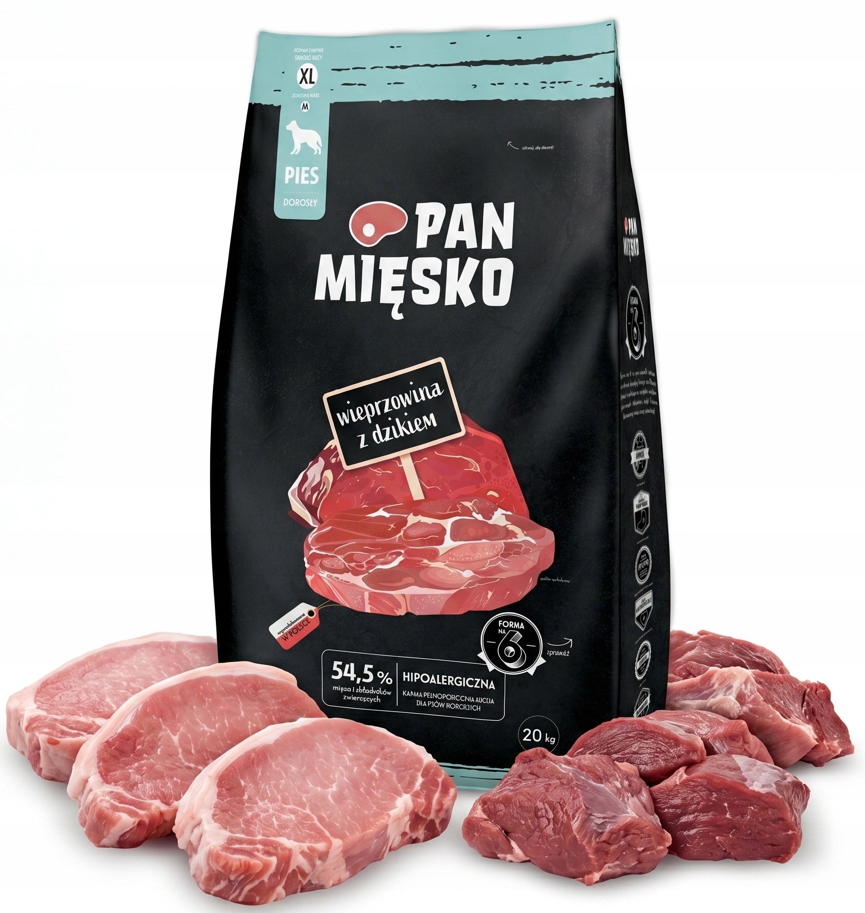 Pan Mięsko dry food Pork with WILD crisps XL 20kg Hypoallergenic