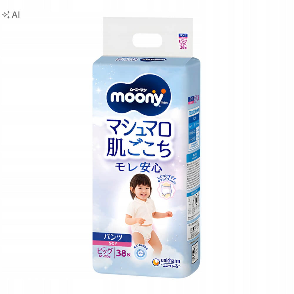 Panties-diaper Moony Diapers for girls size XL, 12-22 kg, 38 pcs