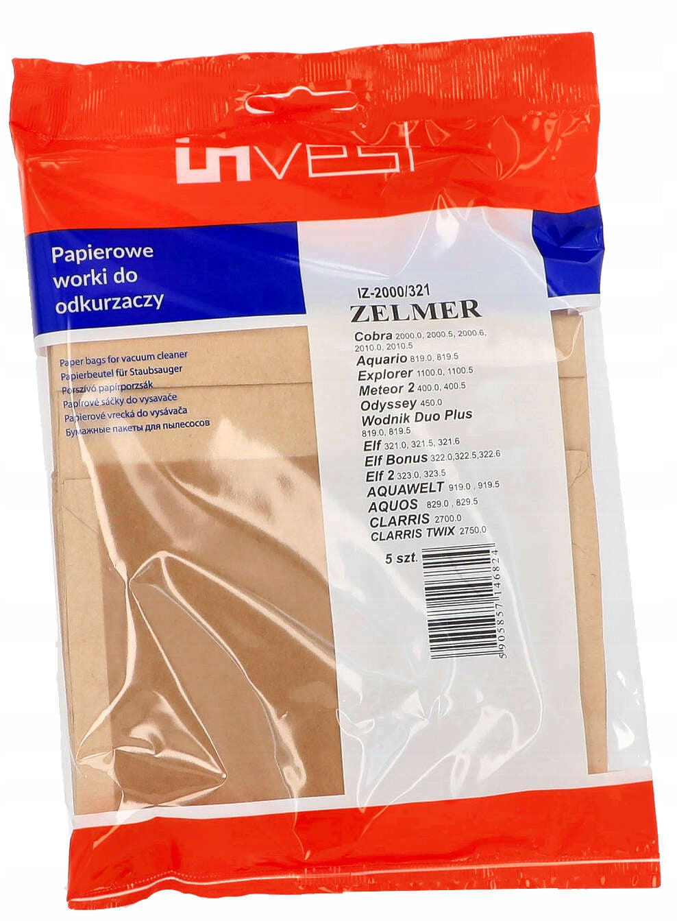 Paper bags for vacuum cleaner Zelmer 321 ELF METEOR 2 COBRA ODYSSEY 10 pcs Manufacturer code IZ-2000/321 x2