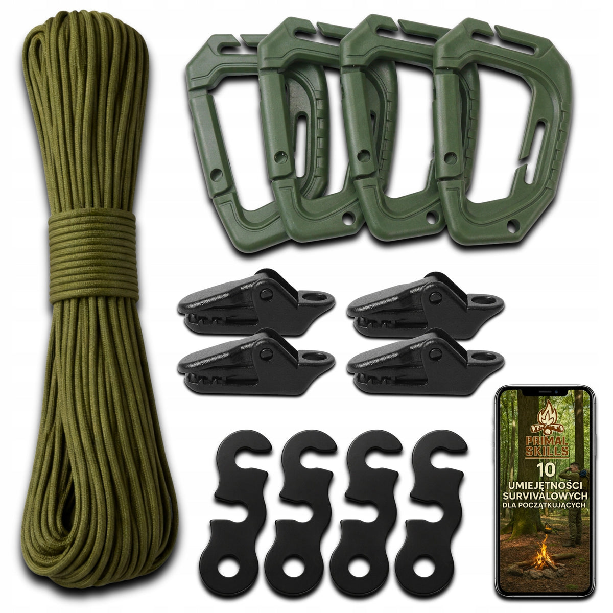 Paracord Lina Tarp Survival Kit Clips Drawstring Carabiners Strings