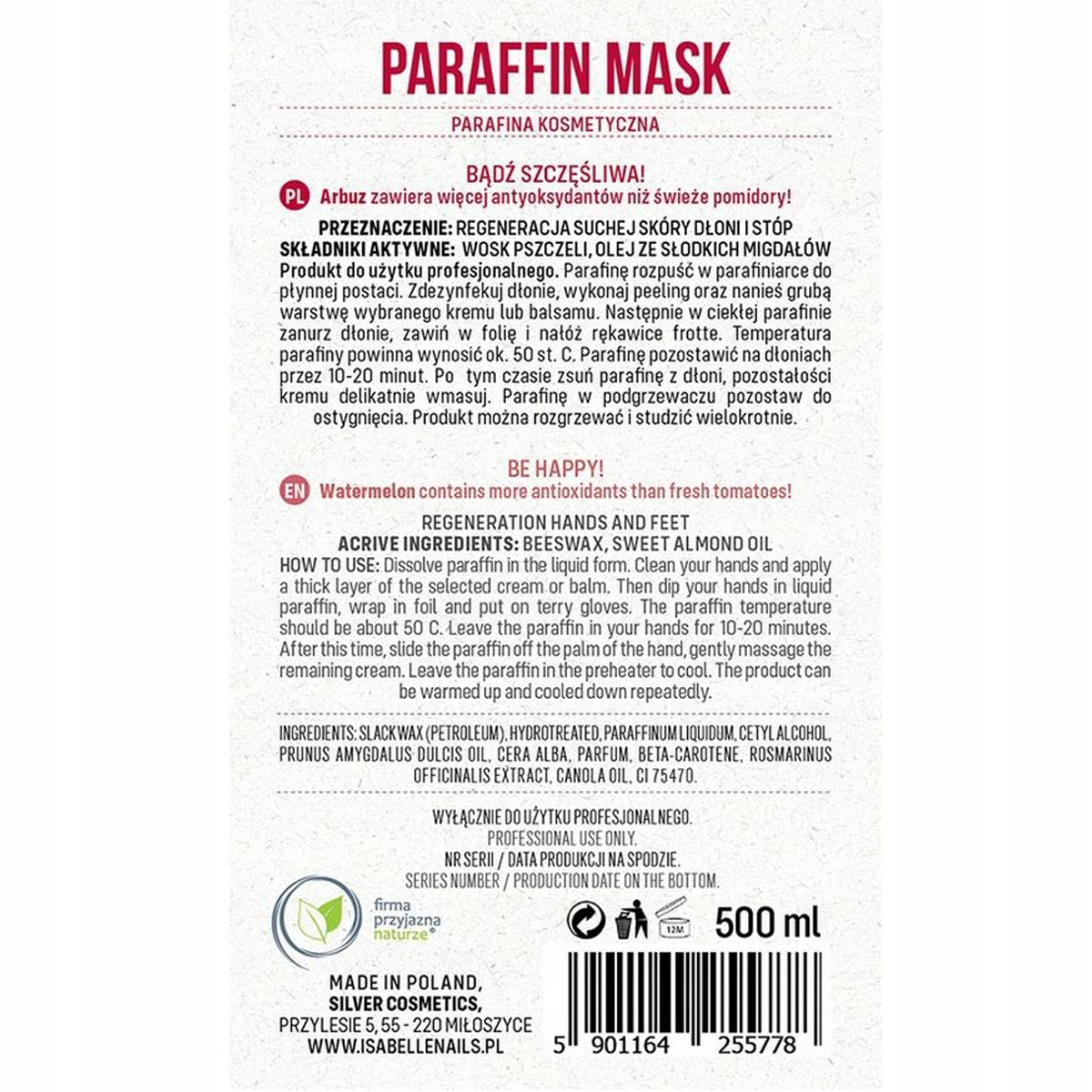 Kosmetisches Paraffin für Hand- und Fußbehandlungen, Wassermelonenaroma, 500 ml 