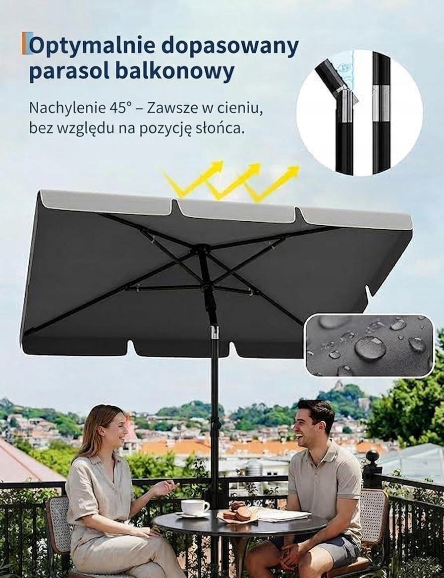 Parasol balkonowy 200x125 cm z pokrowcem,uchylny i regulowany na wysokość Manufacturer no brand