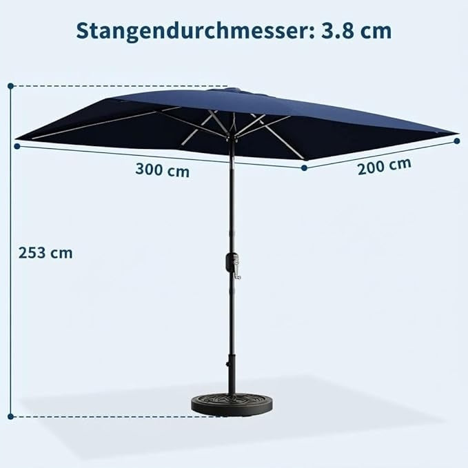 Parasol prostokątny 200 x 300 cm, parasol ogrodowy z funkcją pochylania Manufacturer code VELLKEYS