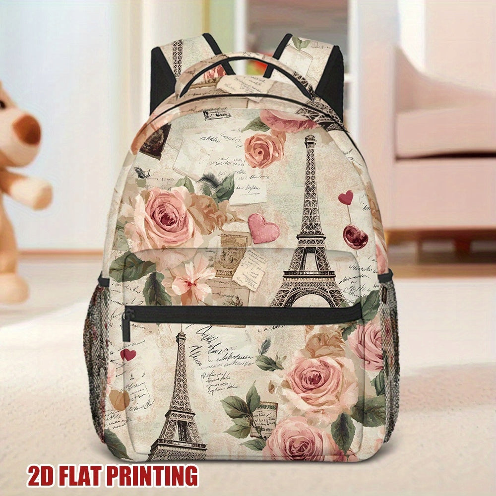 Parisian Romance Eiffel Floral Backpack - Lightweight & Stylish for Travel