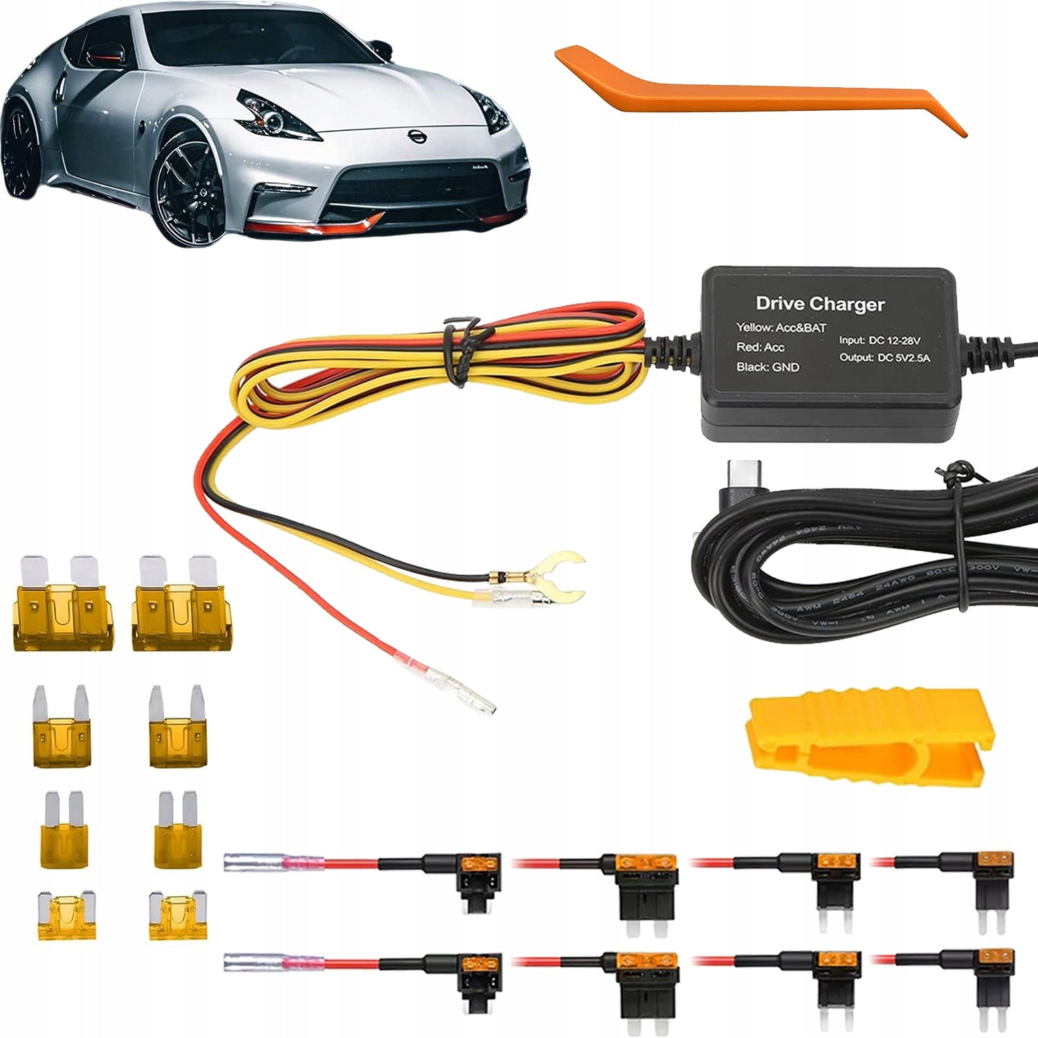 Parking Mode Adapter USB-C Car Power Adapter for 5A Fuses