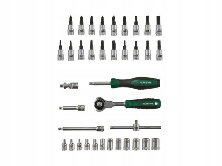 Parkside socket wrench set bits + ratchet with rotary head Brand Parkside