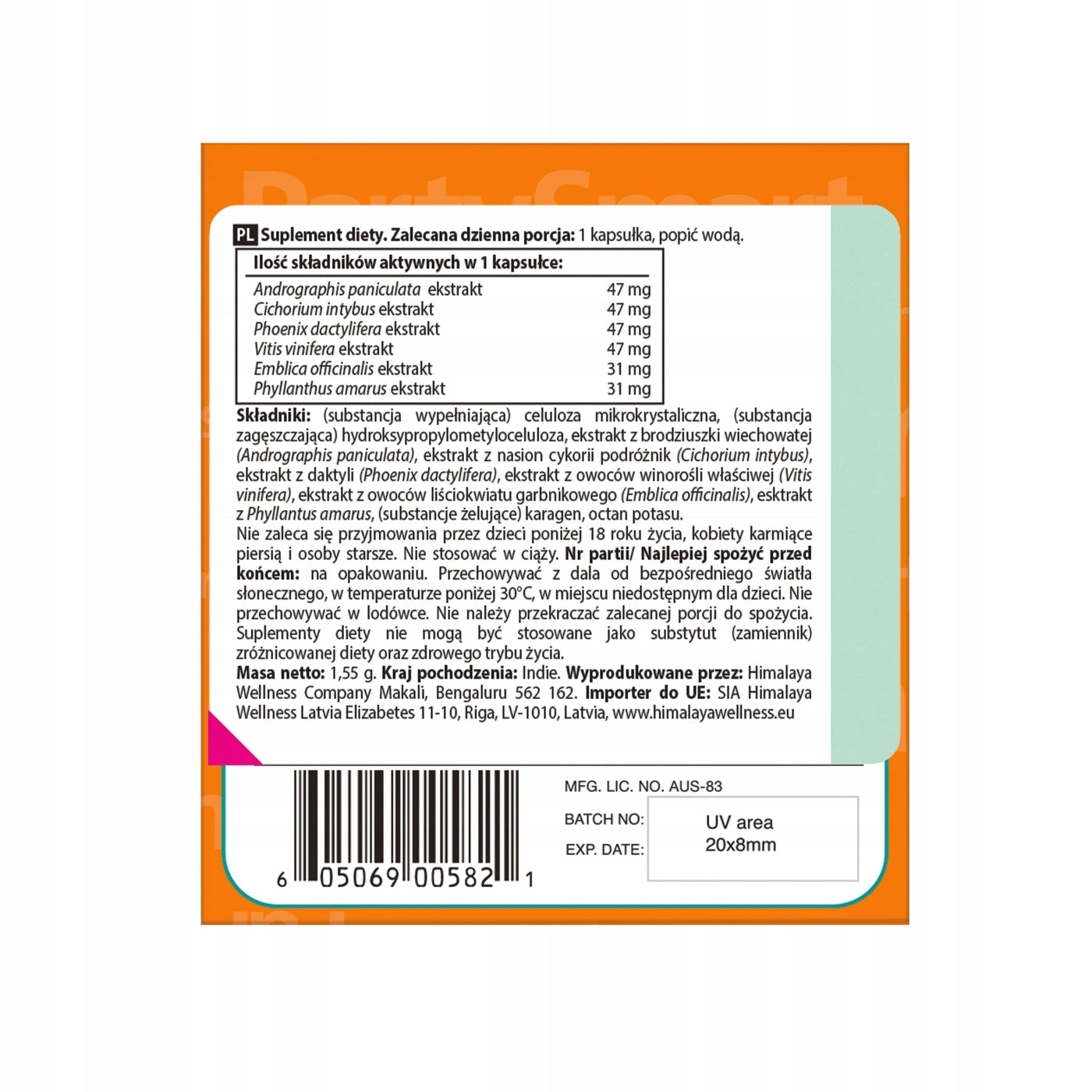 PartySmart for Hangover Better Event Herbal Supplement Himalaya 10 Tablets Packaging status original