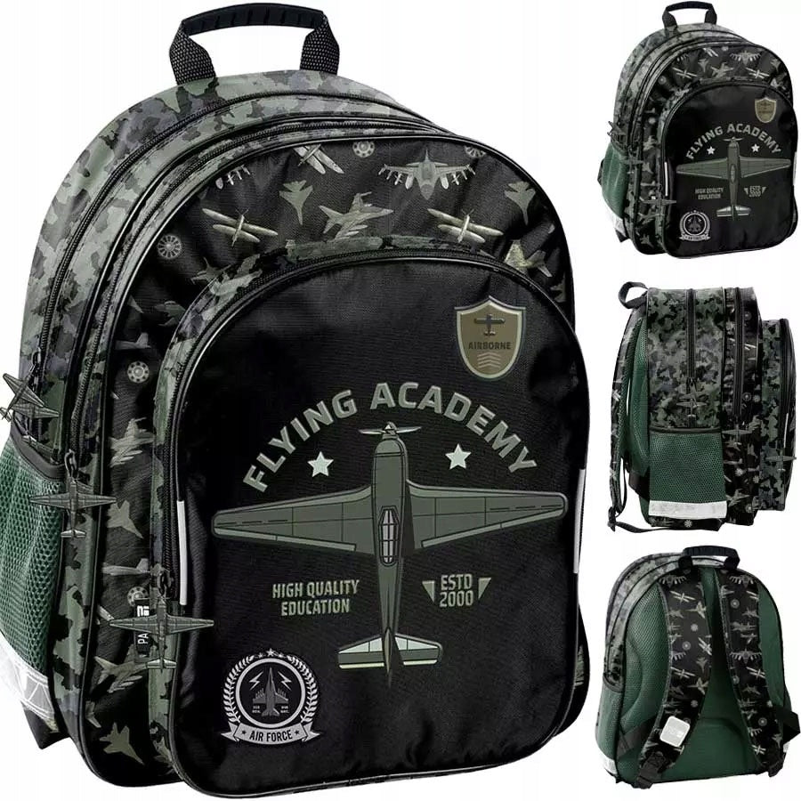 Paso 2-Chamber School Backpack for Classes 1-3 Flying Academy Aircraft